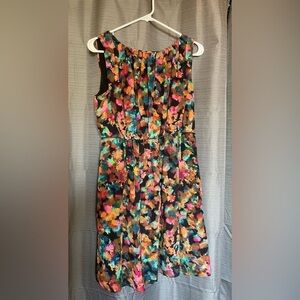 Shoshana silk dress. Gathered front, pockets, keyhole back, lined